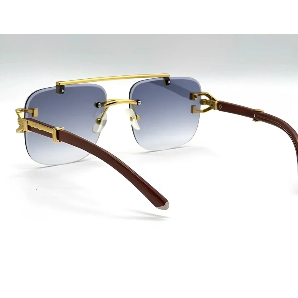 Gradient Blue Lenses Men Rimless Square Sunglasses Formal Hip Hop Music Festival